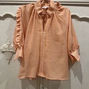 Karlie Orange & White Seersucker Top Size Small